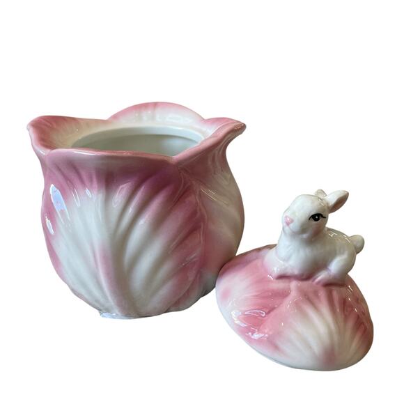 Corner Ruby Spring Collection Pink Cabbage & Bunny Creamer & Sugar Bowl New - Picture 14 of 16